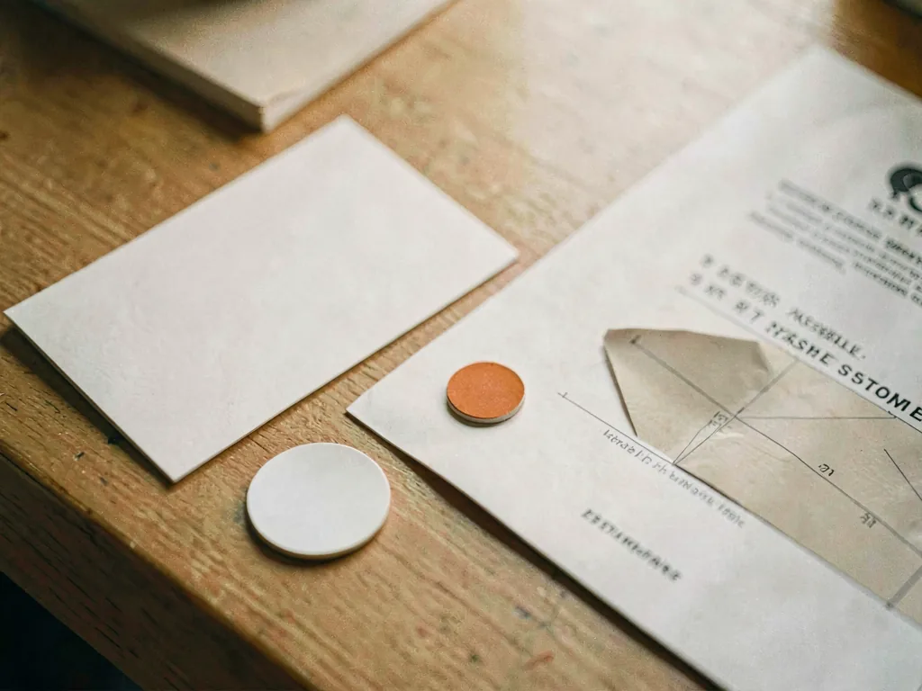 Brand-system detail with layout materials on a table