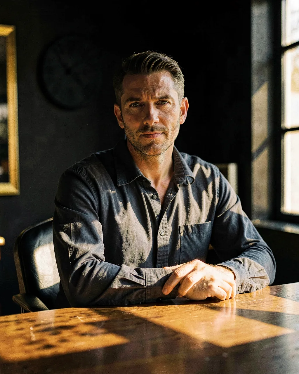 Portrait of a creative director at a sunlit desk