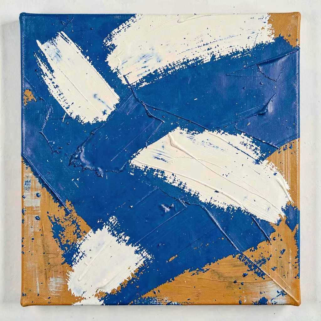 Scraped-back canvas in blue and ochre