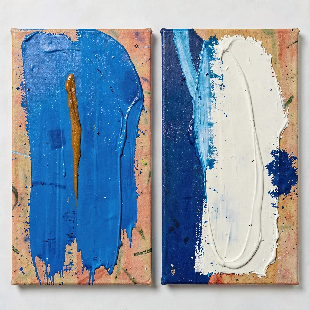Diptych with a single warm vertical mark