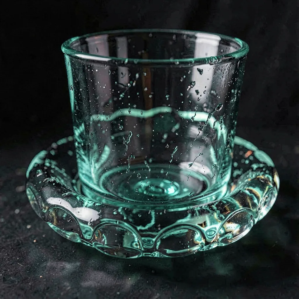 A teal tumbler with a thick, uneven base