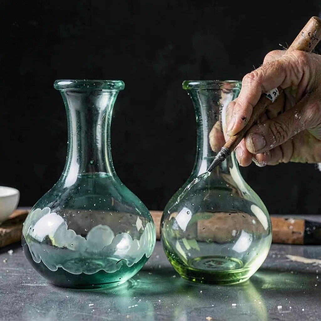 A pair of bud vases in clouded sea-green
