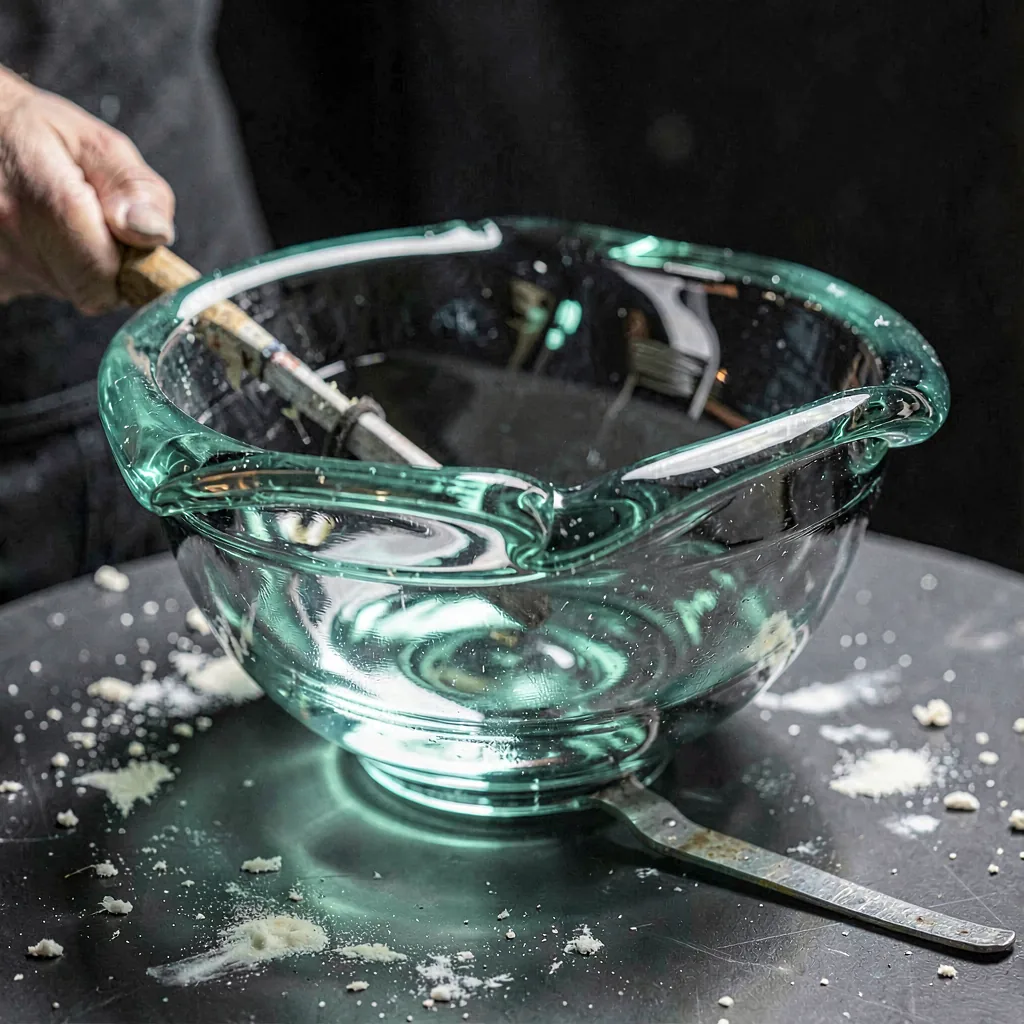 A wide bowl with a folded, rolling rim