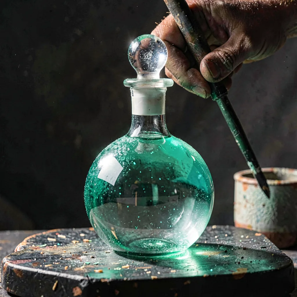 A bottle stoppered with a clear glass knob