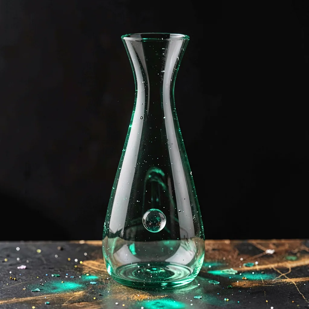 A tall carafe with a single trapped bubble