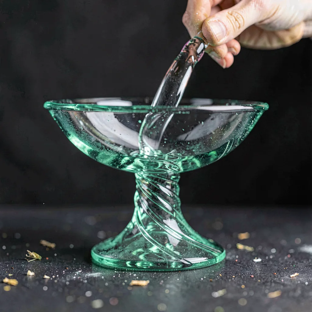 A footed dish with a pulled, twisted stem