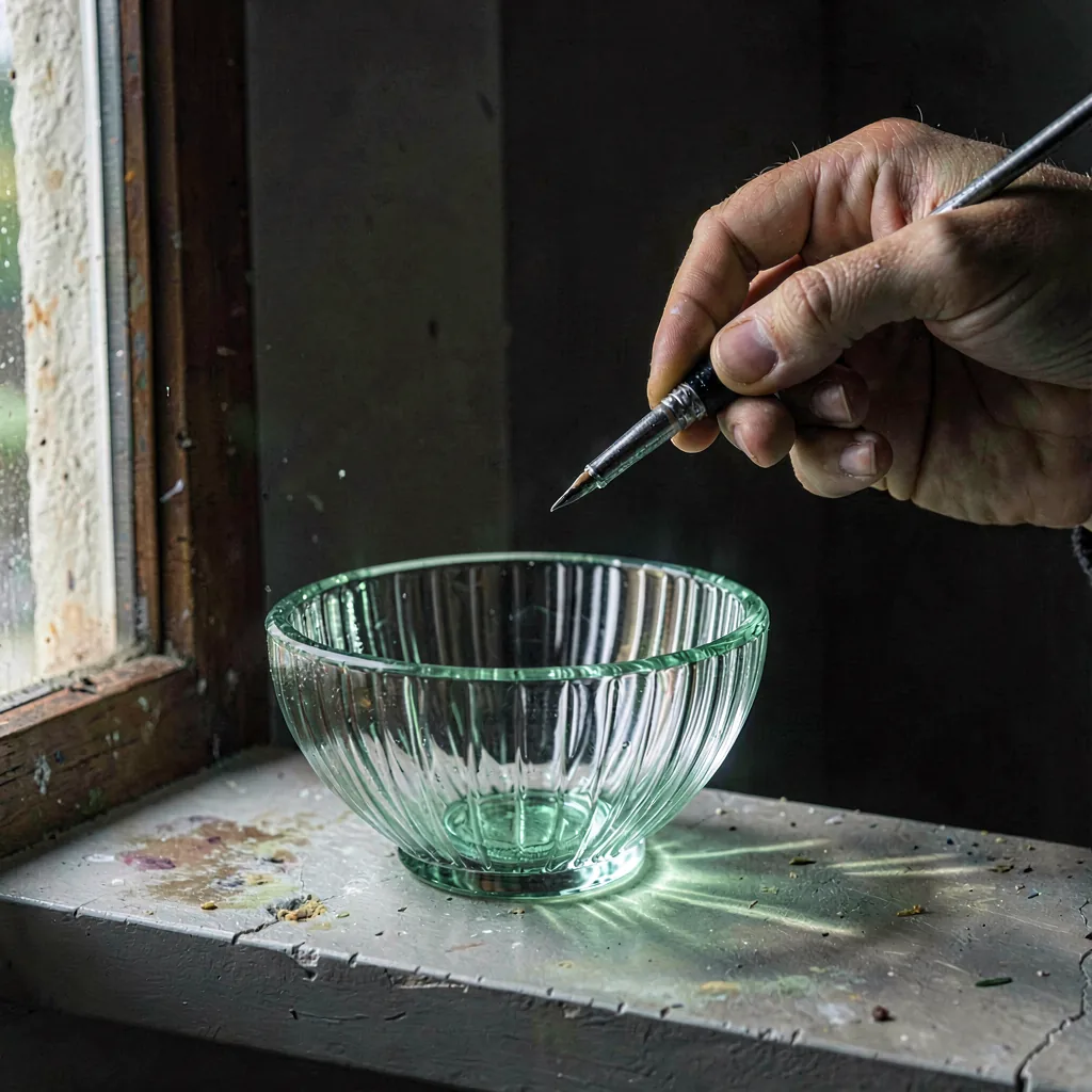 A small ribbed bowl on a windowsill