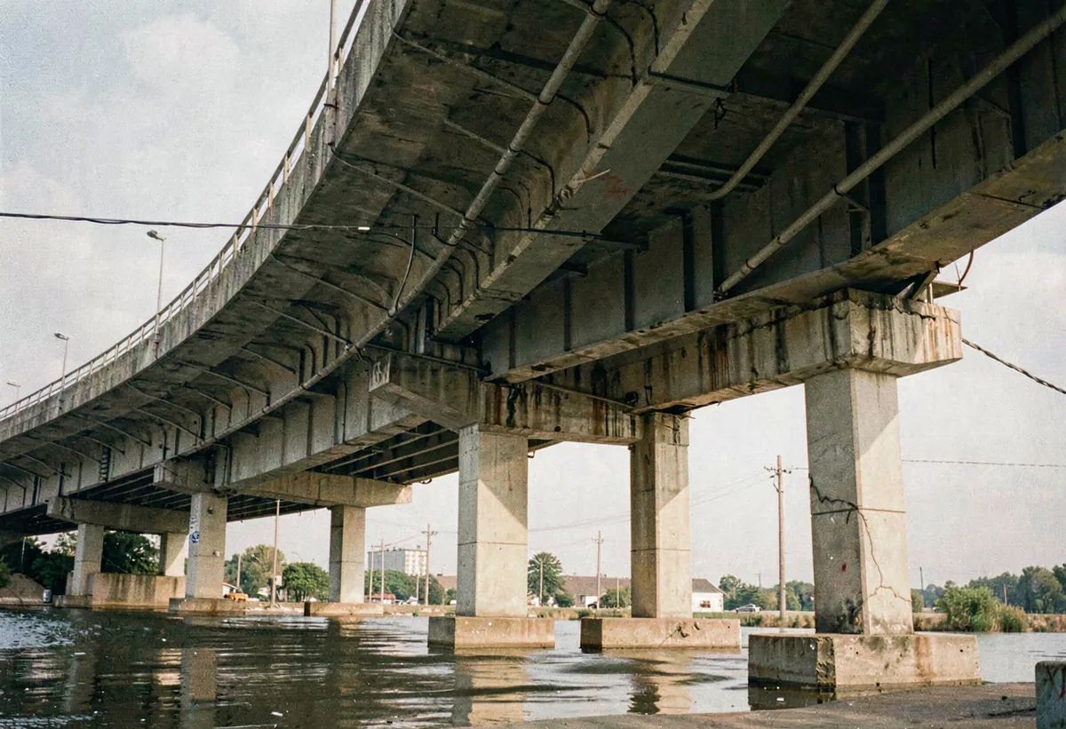 A bridge underbelly in flat afternoon light