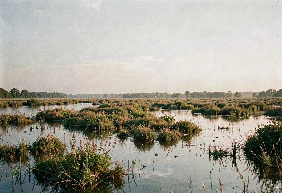 A flooded meadow holding the morning sky
