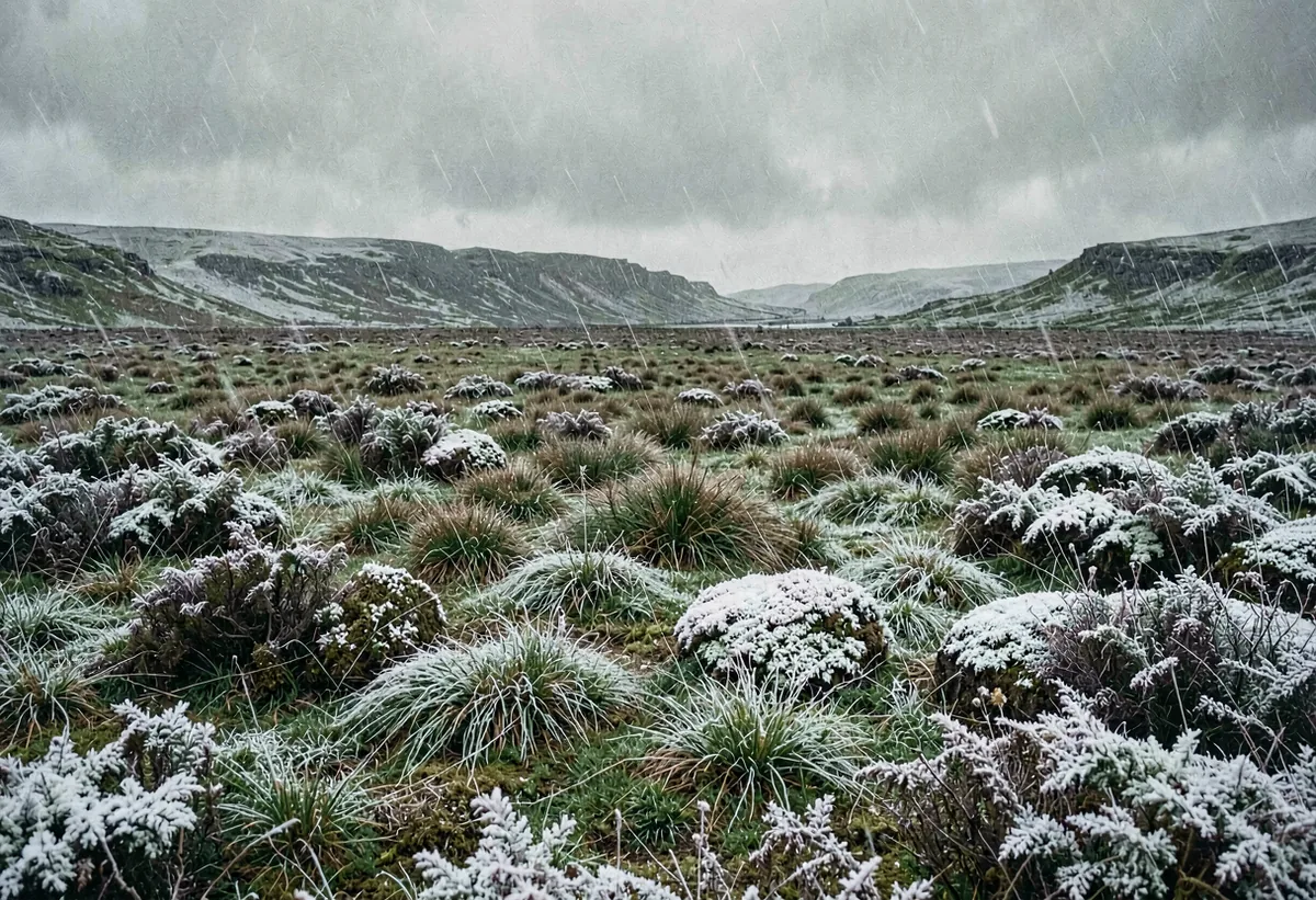 Frost on bracken in flat winter light