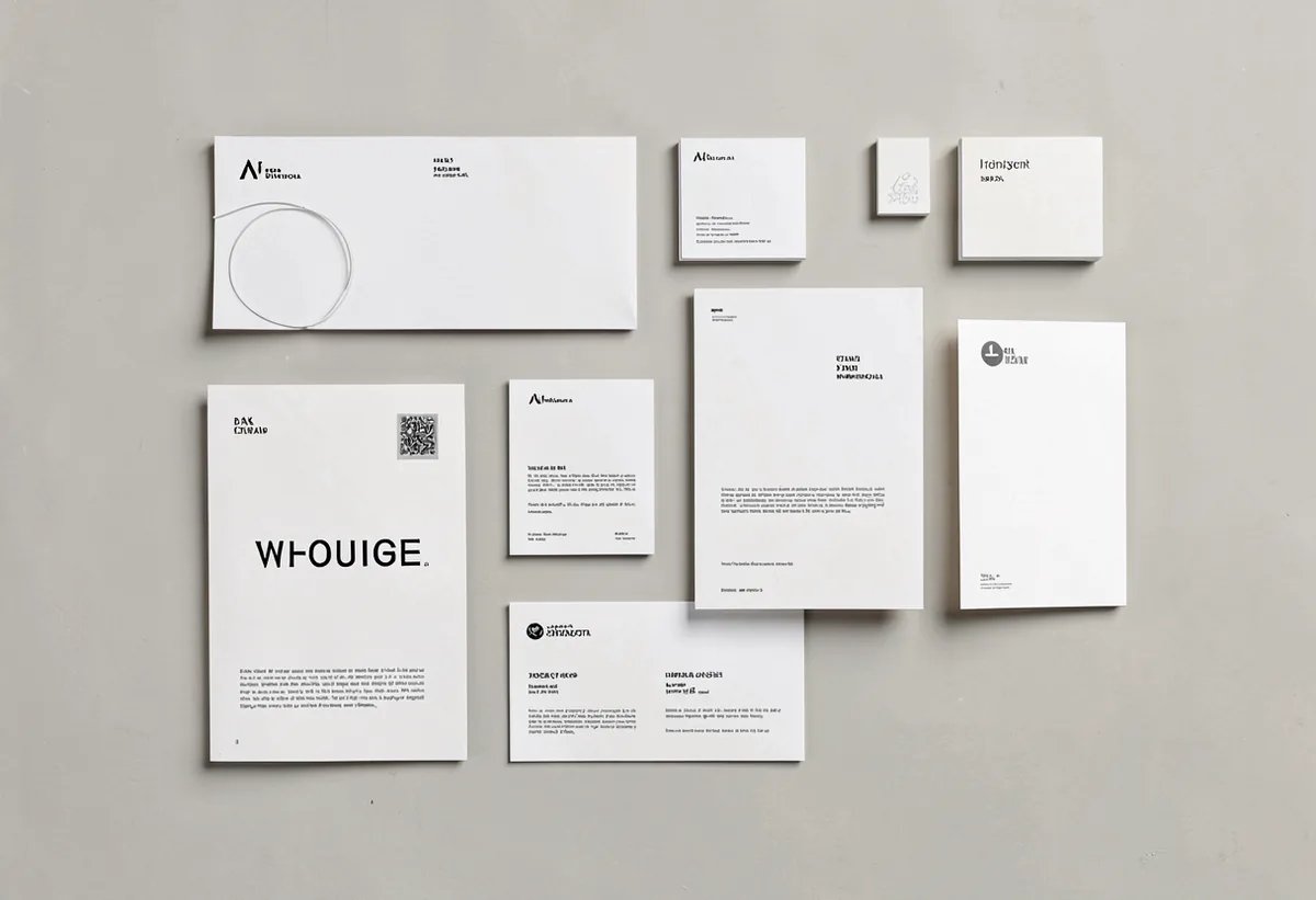 An identity system laid out across cards and signage
