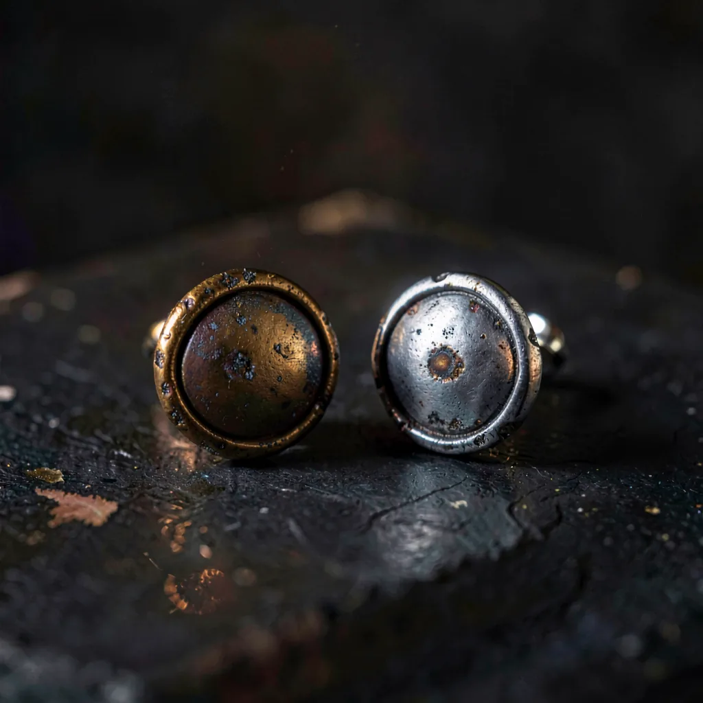 Pair of stud earrings, oxidised silver