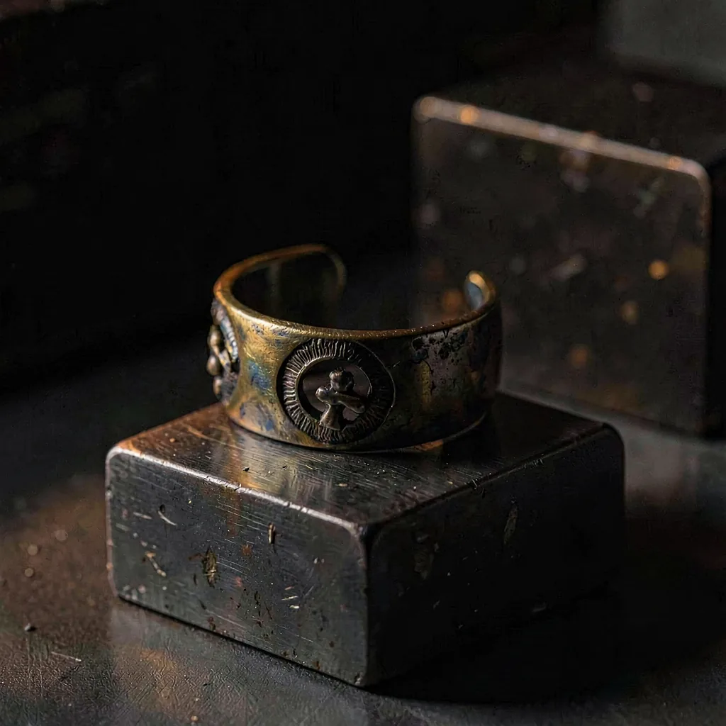 Forged bangle resting on a steel block