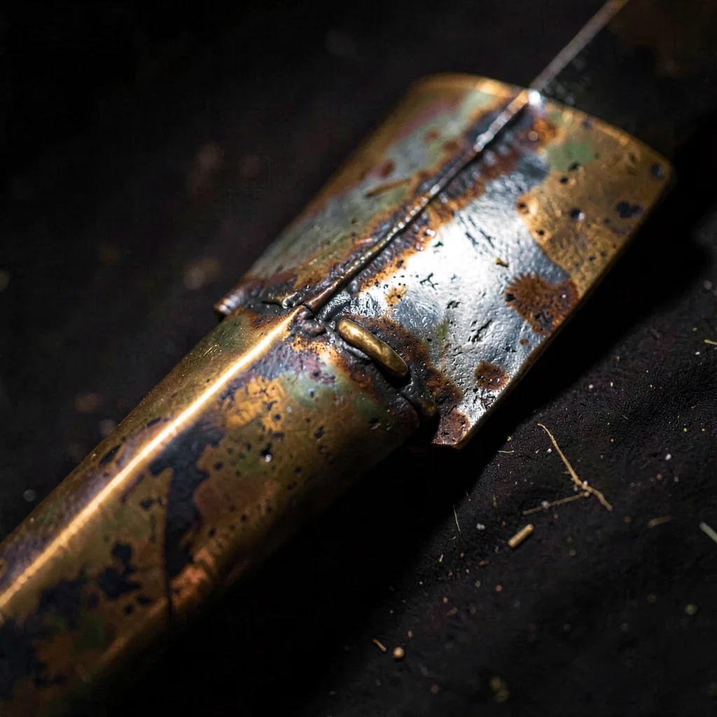 Detail of a soldered seam under raking light