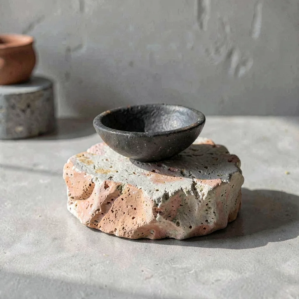 A small palm-sized object turned in dark stoneware