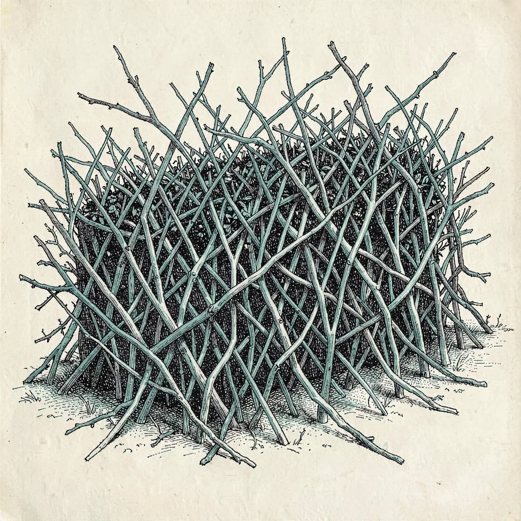 Ink study of a tangled bramble hedge