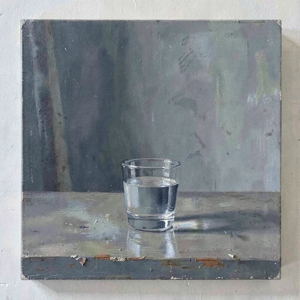 A glass of water on a bare table