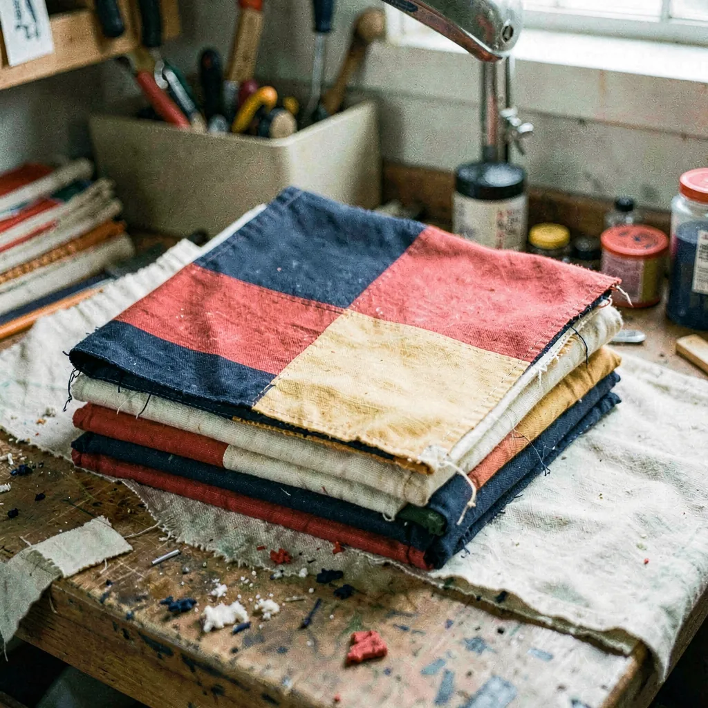 A folded set of hand-sewn signal flags