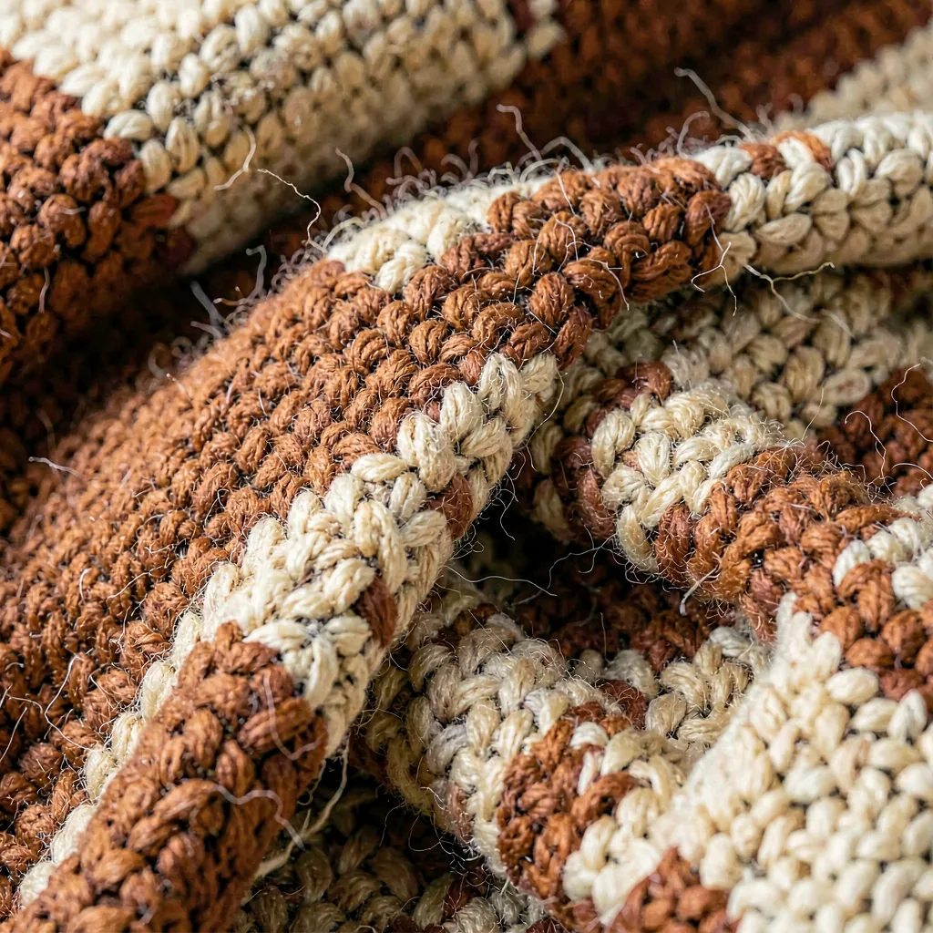 Folded wool throw in rust and oat stripes