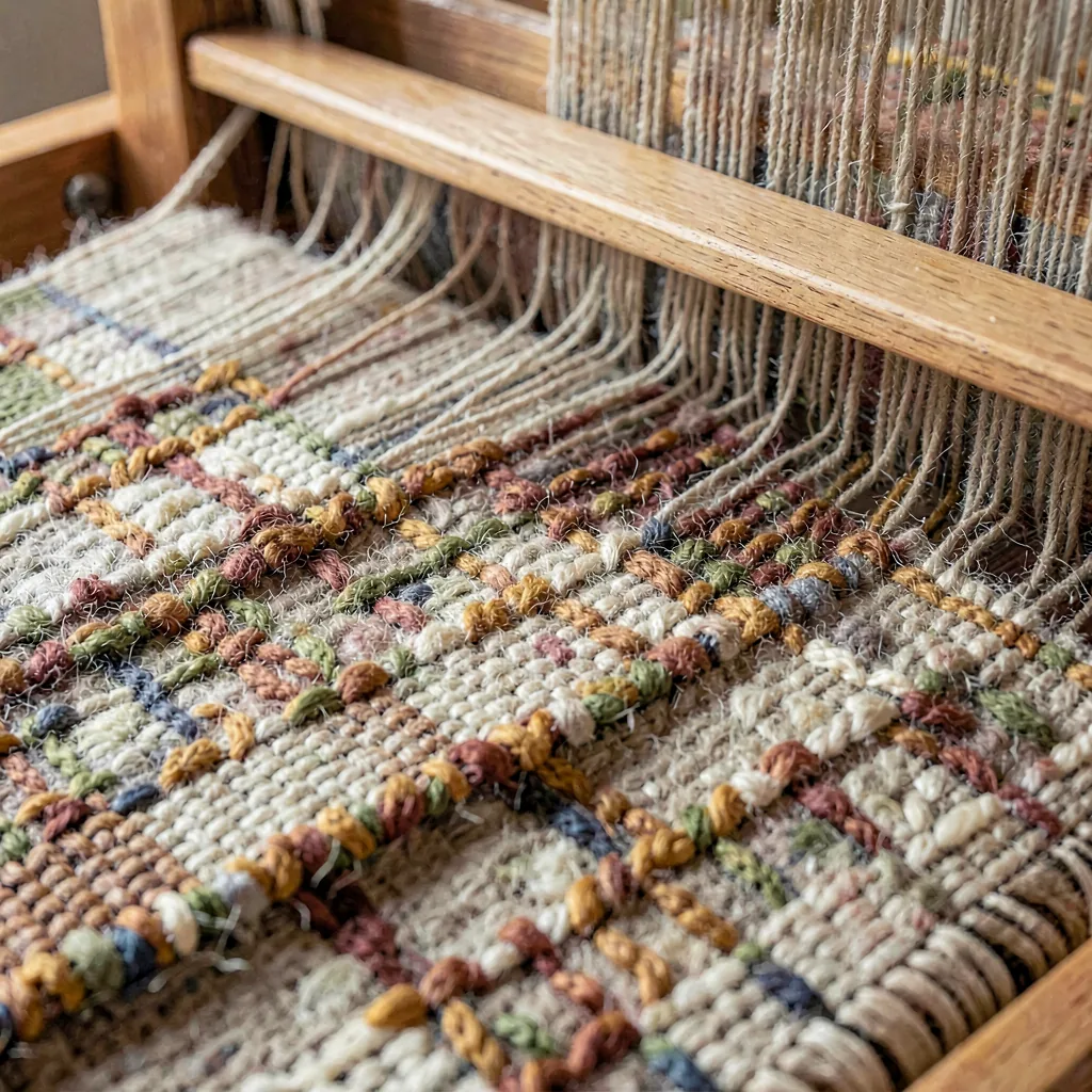 Loom in progress with a half-woven cloth