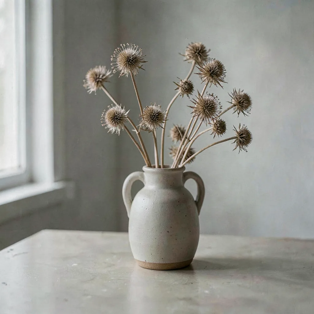 Dried seedheads in a thrown stoneware jug