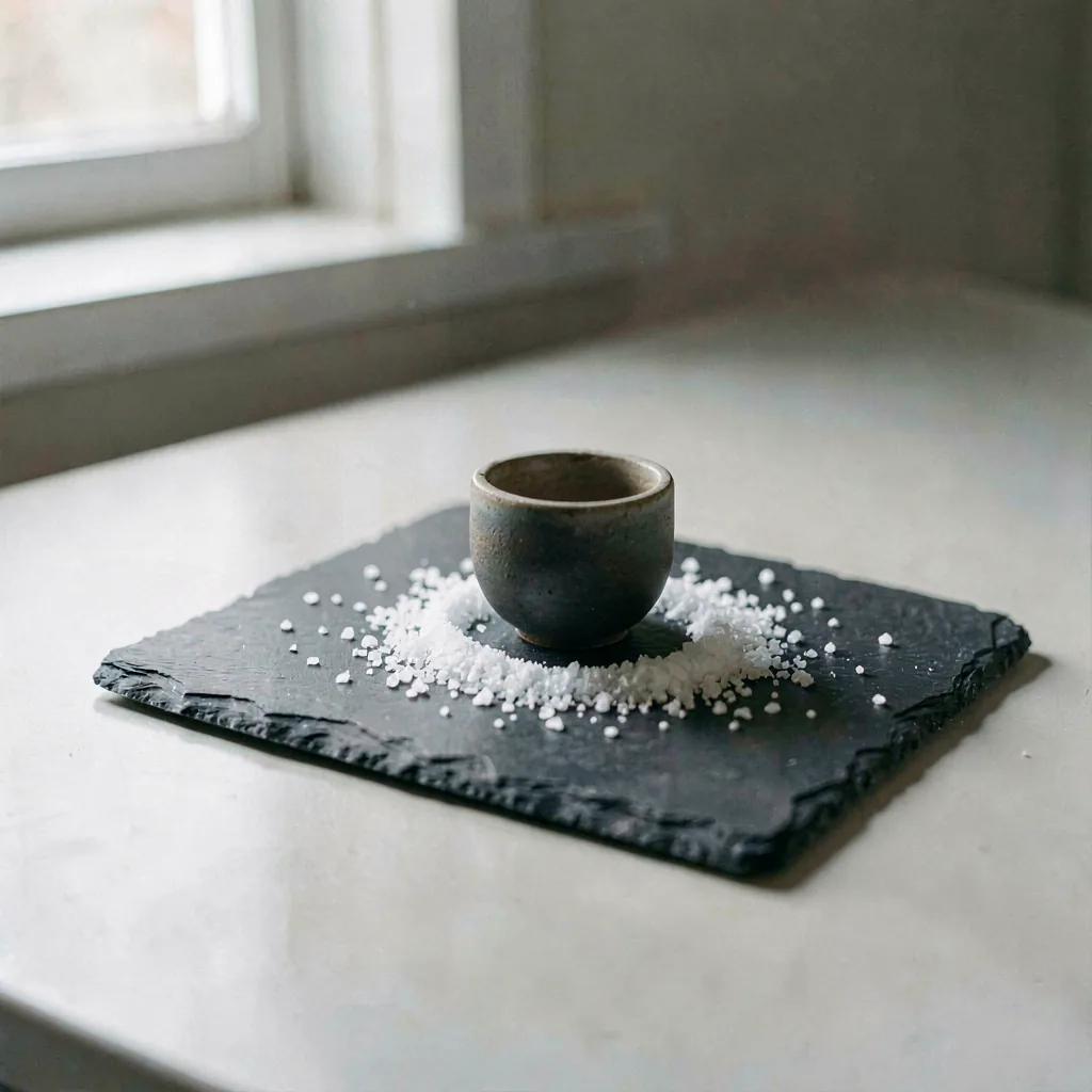 Salt scattered across a slate surface