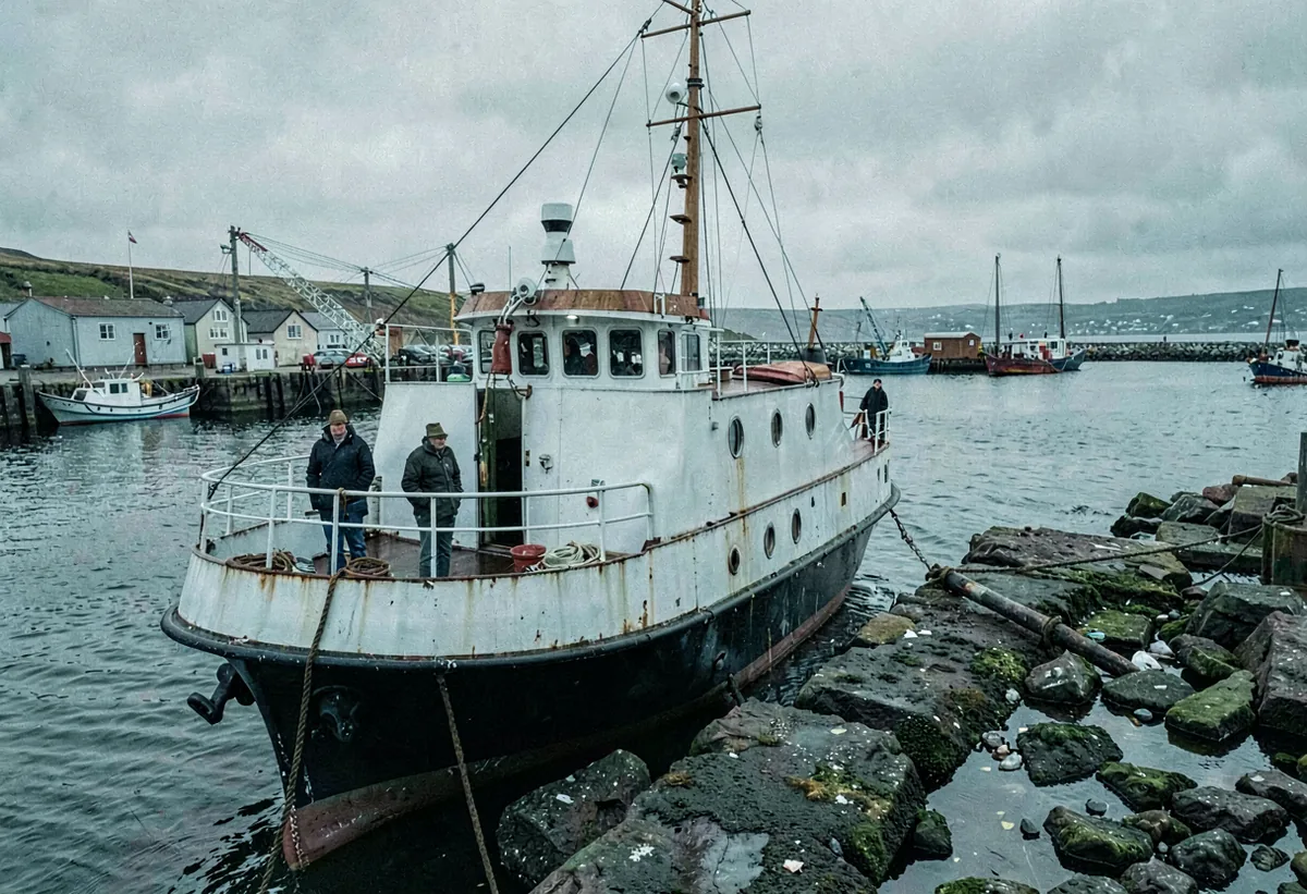 Foot passengers on the open deck of a small coastal ferry