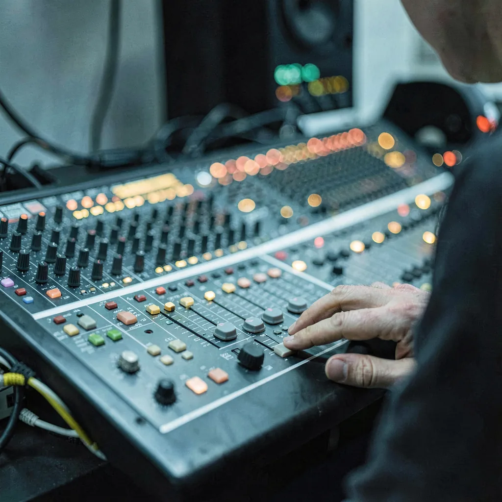 Portrait of Nils Aro at a mixing desk