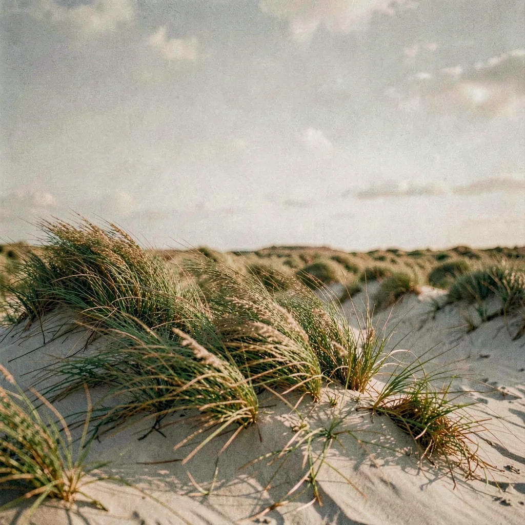 Dune grass bending in the wind