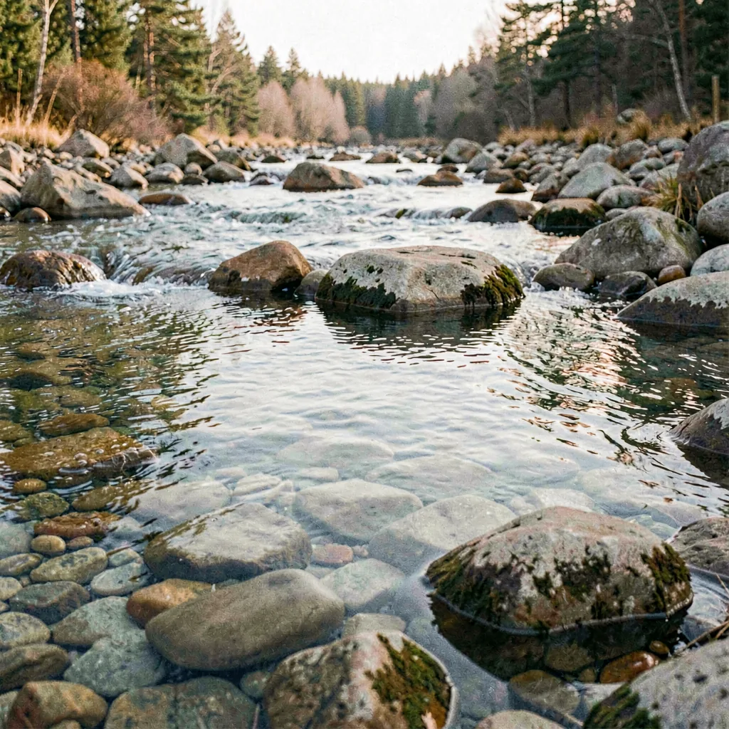 River stones beneath clear shallow water
